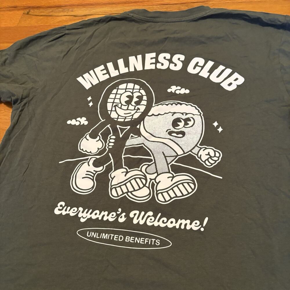WELNESS CLUB Goodie Works John Lewis Graphic Shirt Tennis Ball Racquet Health